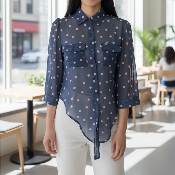 Only You Blue & Pink Polka Dot Blouse - Picture 1 of 5